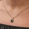 Luz&Pos Gümüş Yeşil Çiçek Desenli Otantik Kadın Kolye