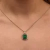 Luz&Pos Gümüş Yeşil Taşlı Otantik Kadın Kolye