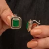 Luz&Pos Gümüş Yeşil Taşlı Otantik Kadın Küpe