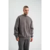 Luz&Pos Unisex Uzun Kol Bisiklet Yaka Yıkamalı Sweatshirt - Füme