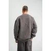 Luz&Pos Unisex Uzun Kol Bisiklet Yaka Yıkamalı Sweatshirt - Füme
