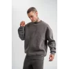 Luz&Pos Unisex Uzun Kol Bisiklet Yaka Yıkamalı Sweatshirt - Füme