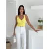 Luz&Pos V Yaka Askılı Arkası Açık Triko Crop - Sarı