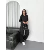 Luz&Pos Yakalı Düğmeli Uzun Kollu Gömlek Pantolon İkili Takım - Siyah