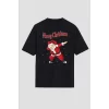 Merry Christmas Baskılı Noel Babalı T-shirt - Siyah