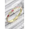 Mineli Pirinç Çiçek Motifli Gold Renk Kadın Kelepçe