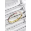 Mineli Pirinç Gri Ve Pembe Sarmal Motifli Gold Renk Kadın Kelepçe