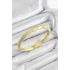 Mineli Pirinç Hardal Çiçek Motifli Gold Renk Kadın Kelepçe