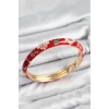 Mineli Pirinç Kırmızı Çiçek Motifli Gold Kadın Kelepçe