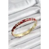 Mineli Pirinç Kırmızı Petek Motifli Gold Renk Kadın Kelepçe