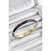 Mineli Pirinç Kırmızı ve Lacivert Yaprak Motifli Gold Renk Kadın Kelepçe