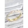 Mineli Pirinç Krem Çiçek Motifli Gold Kadın Kelepçe