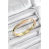 Mineli Pirinç Krem Ve Turuncu Mermer Motifli Gold Renk Kadın Kelepçe
