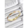 Mineli Pirinç Krem Ve Yavru Ağzı Sarmal Motifli Gold Renk Kadın Kelepçe