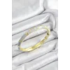Mineli Pirinç Lila Çiçek Motifli Gold Renk Kadın Kelepçe