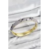 Mineli Pirinç Mor Çiçek Motifli Gold Kadın Kelepçe