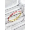 Mineli Pirinç Pembe Çiçek Motifli Gold Renk Kadın Kelepçe