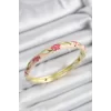 Mineli Pirinç Pembe Çiçek Motifli Gold Renk Kadın Kelepçe