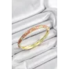 Mineli Pirinç Pembe Çiçek Motifli Gold Renk Kadın Kelepçe