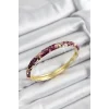 Mineli Pirinç Pembe Ve Fuşya Çiçek Motifli Gold Renk Kadın Kelepçe