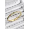 Mineli Pirinç Pembe Ve Yeşil Çiçek Motifli Gold Renk Kadın Kelepçe