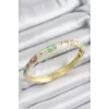 Mineli Pirinç Pembe Yeşil Ve Krem Çiçek Motifli Gold Renk Kadın Kelepçe