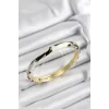 Mineli Pirinç Siyah Ve Beyaz Mermer Motifli Gold Renk Kadın Kelepçe