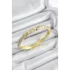 Mineli Pirinç Zirkon Taşlı Beyaz Pembe Çiçek Motifli Gold Renk Kadın Kelepçe