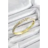 Mineli Pirinç Zirkon Taşlı Fuşya Çiçek Motifli Gold Renk Kadın Kelepçe