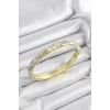 Mineli Pirinç Zirkon Taşlı Gri Beyaz Çiçek Motifli Gold Renk Kadın Kelepçe