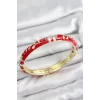 Mineli Pirinç Zirkon Taşlı Kırmızı Çiçek Motifli Gold Kadın Kelepçe