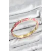 Mineli Pirinç Zirkon Taşlı Pembe Çiçek Motifli Gold Kadın Kelepçe