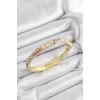 Mineli Pirinç Zirkon Taşlı Pembe Çiçek Motifli Gold Renk Kadın Kelepçe