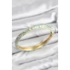 Mineli Pirinç Zirkon Taşlı Su Yeşili Çiçek Motifli Gold Kadın Kelepçe