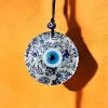 Nazar Boncuklu Yaprak Desenli Gümüş Rengi Füzyon Cam El Yapımı 12 Cm Duvar Süsü Nazarlık Hediyelik Eşya