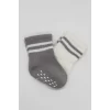 Nessiworld  Bistyle Çemberli Kaymaz Soket Çorap 2Li BS10125 Gri Ekru