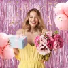 Nessiworld Rose Gold Renk Ekstra Metalize Parlak Saçaklı Arka Fon Perde İthal A Kalite 1x2 Metre