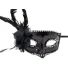 Nessiworld    Siyah Renk Yandan Tüylü Güllü Gümüş Taşlı Pullu Maske 20x22 cm