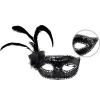 Nessiworld    Siyah Renk Yandan Tüylü Güllü Gümüş Taşlı Pullu Maske 20x22 cm