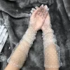Nessiworld  Uzun Boy Beyaz Puantiyeli Beyaz Renk Yetişkin Tül Eldiven 55 cm
