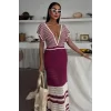 Omuzu Çizgili Ajurlu Triko Elbise 2868