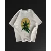 Ön Ve Arka Baskılı Oversize Bisiklet Yaka T-shirt- Beyaz