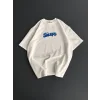 Ön Ve Arka Baskılı Oversize Bisiklet Yaka T-shirt- Beyaz