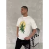 Ön Ve Arka Baskılı Oversize Bisiklet Yaka T-shirt- Beyaz