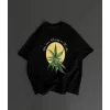 Ön Ve Arka Baskılı Oversize Bisiklet Yaka T-shirt- Siyah
