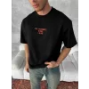 Ön Ve Arka Baskılı Oversize Bisiklet Yaka T-shirt- Siyah