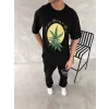 Ön Ve Arka Baskılı Oversize Bisiklet Yaka T-shirt- Siyah