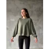 Luz&Pos Osy Modal Yumuşak Dokulu Kumaş Bisiklet Yaka Oversize Sweatshirt - Haki