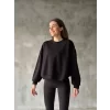 Luz&Pos Osy Modal Yumuşak Dokulu Kumaş Bisiklet Yaka Oversize Sweatshirt - Siyah