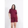Osy Modal Yumuşak Dokulu Kumaş Bisiklet Yaka T-shirt Kısa Şort İkili Takım - Bordo